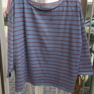 LL Bean Womem's Hertiage Mariner Boatneck 3/4 Sleeve Blue/ Orange Strip top